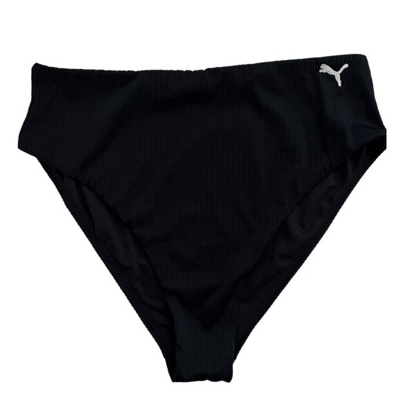 Puma Black High Waisted Ribbed Bikini Bottom Women's Plus Size XXL Beach Resort - Picture 1 of 7